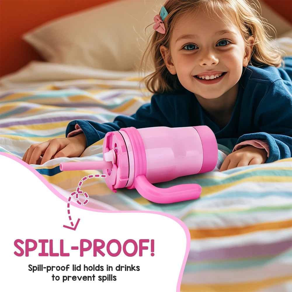420ML Leak Proof Kids Insulated Tumbler With Straw Stainless Steel Thermos Bottle With Handle Travel Mug For Toddlers BPA Free
