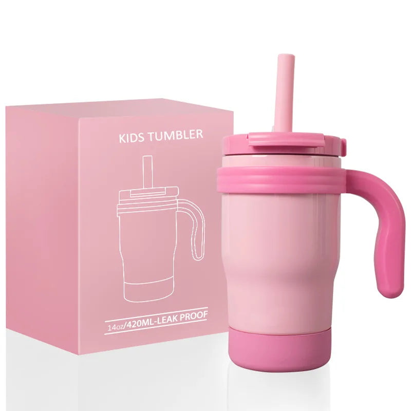 420ML Leak Proof Kids Insulated Tumbler With Straw Stainless Steel Thermos Bottle With Handle Travel Mug For Toddlers BPA Free