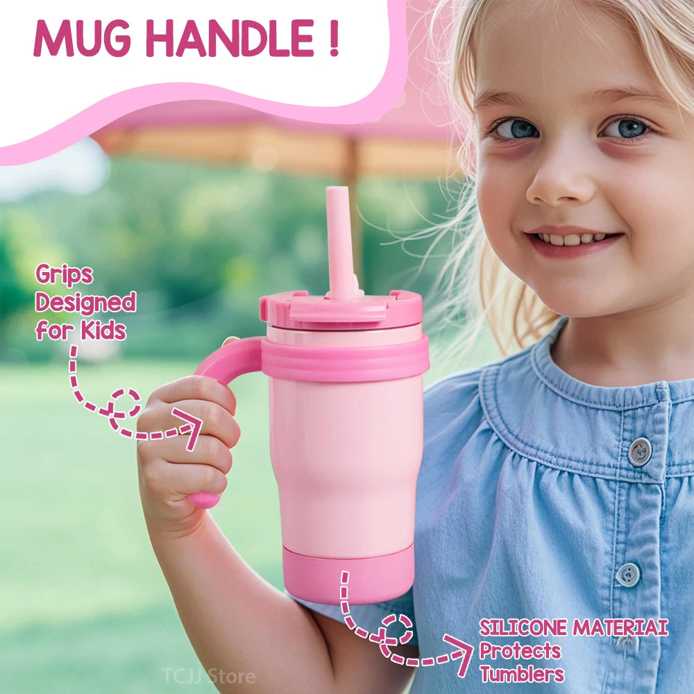 420ML Leak Proof Kids Insulated Tumbler With Straw Stainless Steel Thermos Bottle With Handle Travel Mug For Toddlers BPA Free