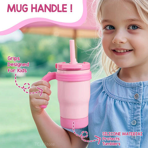 420ML Leak Proof Kids Insulated Tumbler With Straw Stainless Steel Thermos Bottle With Handle Travel Mug For Toddlers BPA Free